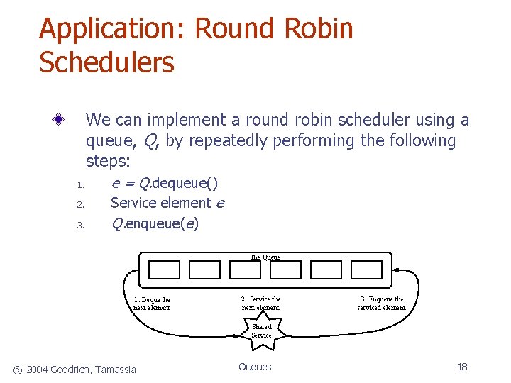 Application: Round Robin Schedulers We can implement a round robin scheduler using a queue,