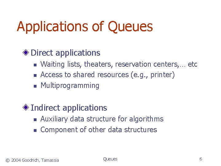 Applications of Queues Direct applications n n n Waiting lists, theaters, reservation centers, …