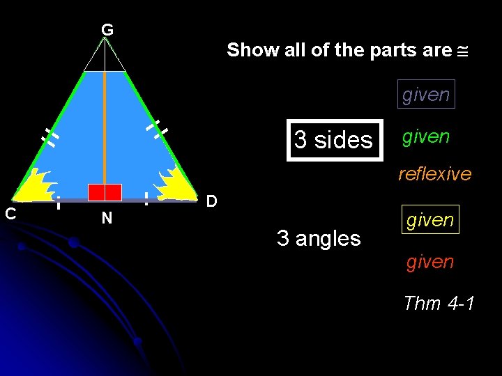 G Show all of the parts are given 3 sides given reflexive C N