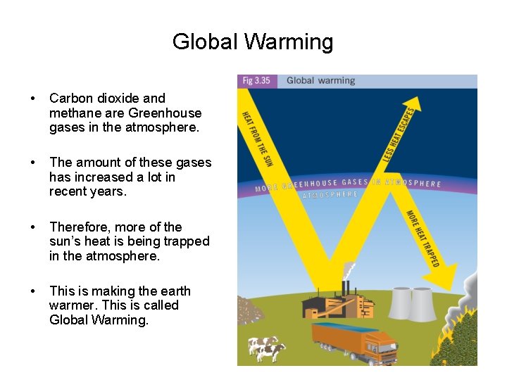 Global Warming • Carbon dioxide and methane are Greenhouse gases in the atmosphere. •