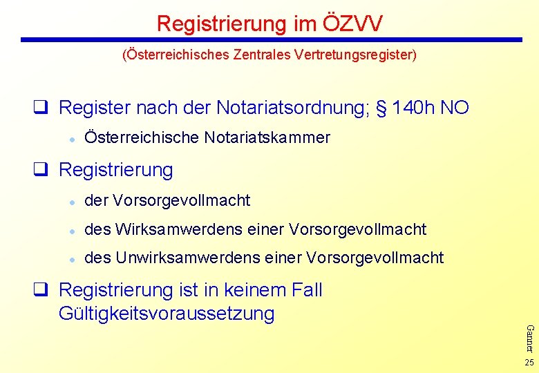 Registrierung im ÖZVV (Österreichisches Zentrales Vertretungsregister) q Register nach der Notariatsordnung; § 140 h