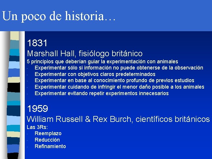 Un poco de historia… 1831 Marshall Hall, fisiólogo británico 5 principios que deberían guiar