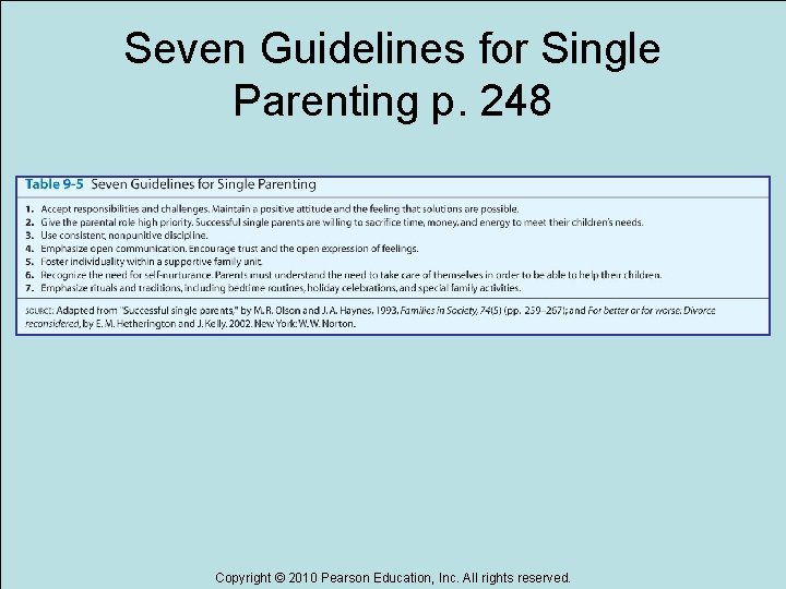 Seven Guidelines for Single Parenting p. 248 Copyright © 2010 Pearson Education, Inc. All