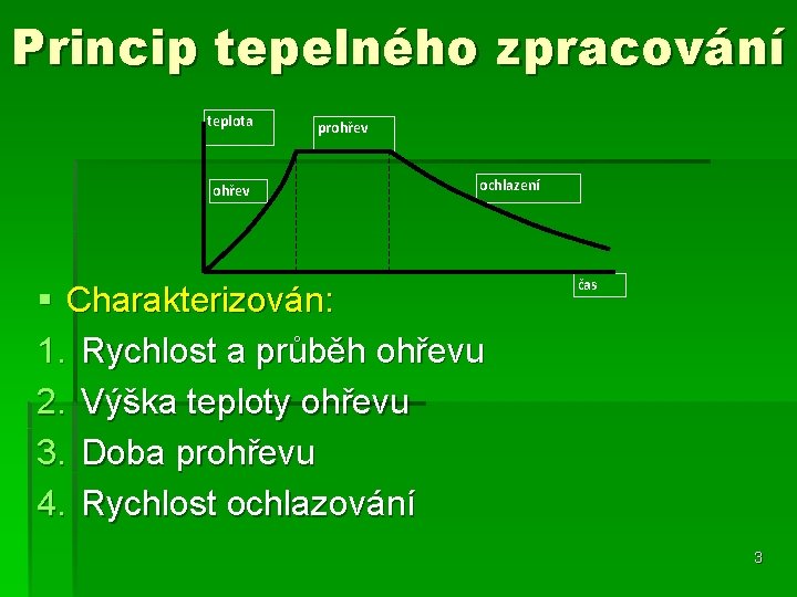 Princip tepelného zpracování teplota ohřev prohřev ochlazení § Charakterizován: 1. Rychlost a průběh ohřevu Princip tepelného zpracování teplota ohřev prohřev ochlazení § Charakterizován: 1. Rychlost a průběh ohřevu