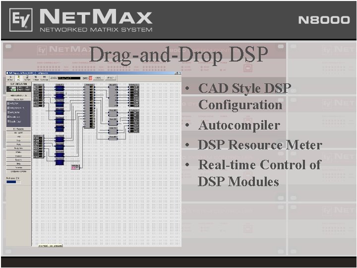 Drag-and-Drop DSP • CAD Style DSP Configuration • Autocompiler • DSP Resource Meter •