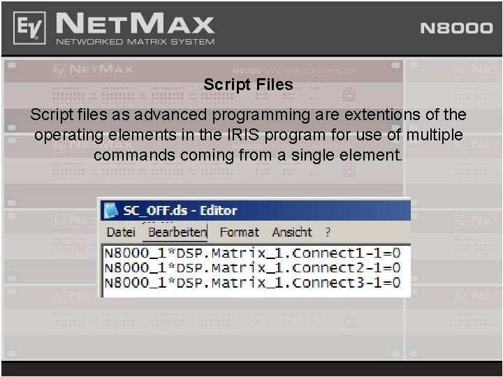 Script Files Script files as advanced programming are extentions of the operating elements in