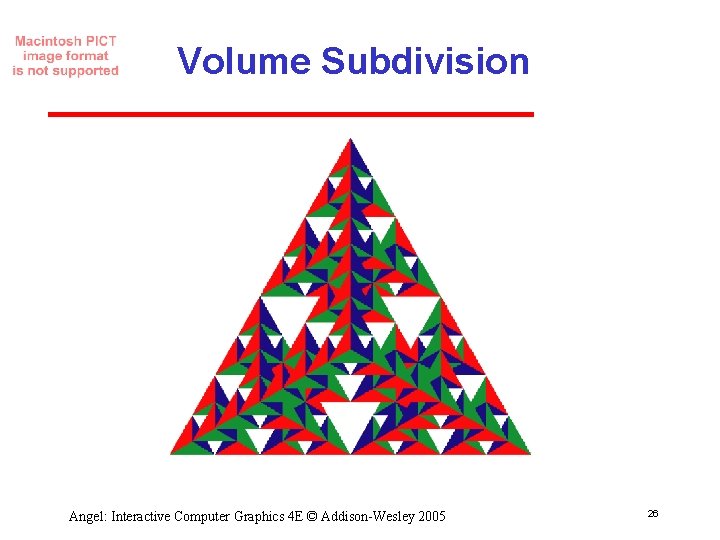 Volume Subdivision Angel: Interactive Computer Graphics 4 E © Addison-Wesley 2005 26 