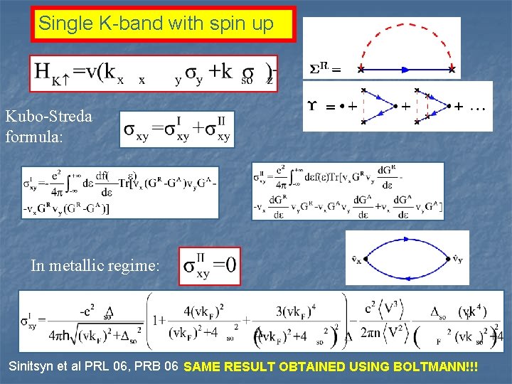 Single K-band with spin up Kubo-Streda formula: In metallic regime: Sinitsyn et al PRL