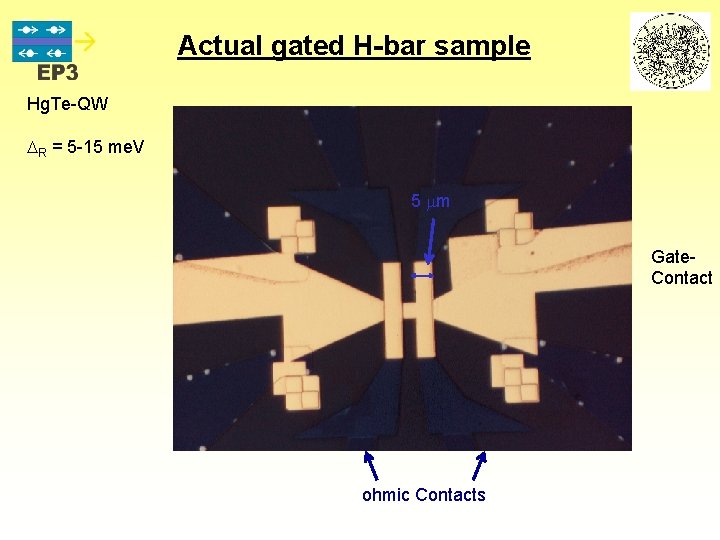 Actual gated H-bar sample Hg. Te-QW R = 5 -15 me. V 5 m