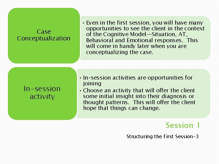 Case Conceptualization In-session activity • Even in the first session, you will have many