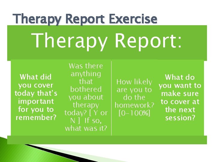 Therapy Report Exercise Therapy Report: Was there anything What did What do that How