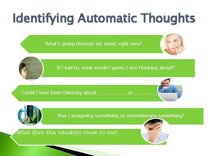 Identifying Automatic Thoughts What’s going through my mind, right now? If I had to,