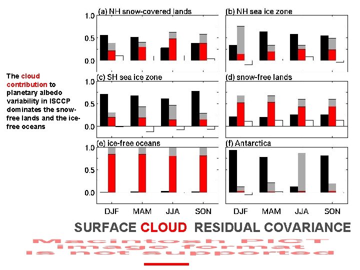 The cloud contribution to planetary albedo variability in ISCCP dominates the snowfree lands and