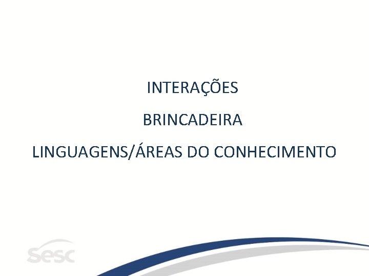 INTERAÇÕES BRINCADEIRA LINGUAGENS/ÁREAS DO CONHECIMENTO INTERAÇÕES BRINCADEIRA LINGUAGENS/ÁREAS DO CONHECIMENTO