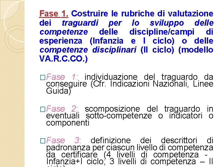 Fase 1. Costruire le rubriche di valutazione dei traguardi per lo sviluppo delle competenze