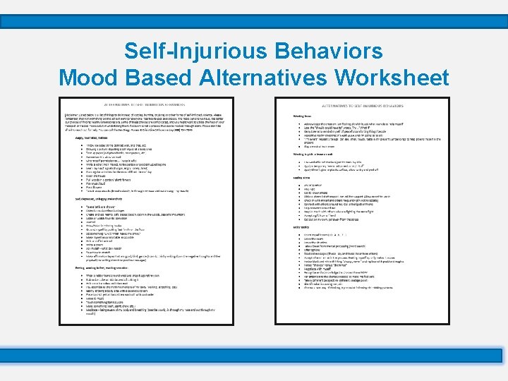 Self-Injurious Behaviors Mood Based Alternatives Worksheet 