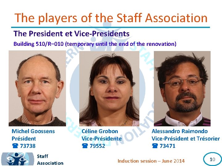 The players of the Staff Association The President et Vice-Presidents Building 510/R– 010 (temporary