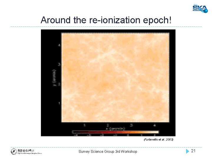 Around the re-ionization epoch! (Furlanetto et al. 2003) Survey Science Group 3 rd Workshop