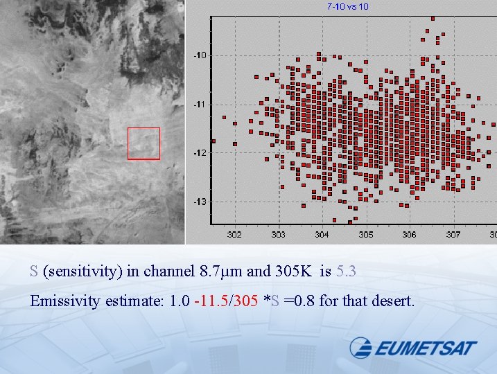 S (sensitivity) in channel 8. 7µm and 305 K is 5. 3 Emissivity estimate: