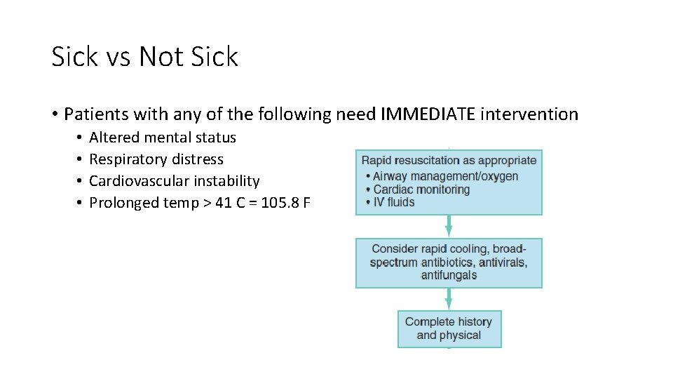 Sick vs Not Sick • Patients with any of the following need IMMEDIATE intervention