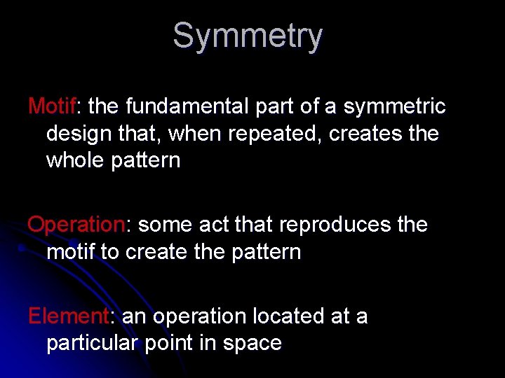 Symmetry Motif: the fundamental part of a symmetric design that, when repeated, creates the