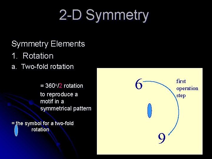 2 -D Symmetry Elements 1. Rotation a. Two-fold rotation = rotation to reproduce a