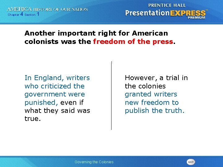 Chapter 4 Section 1 Another important right for American colonists was the freedom of