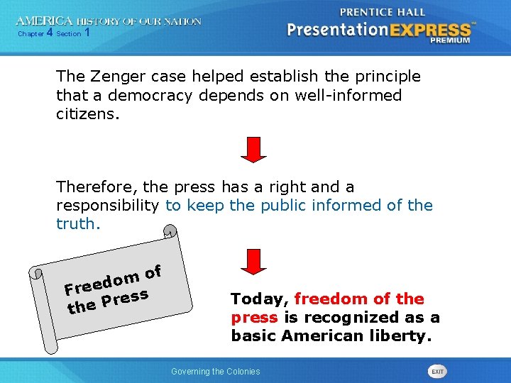 Chapter 4 Section 1 The Zenger case helped establish the principle that a democracy