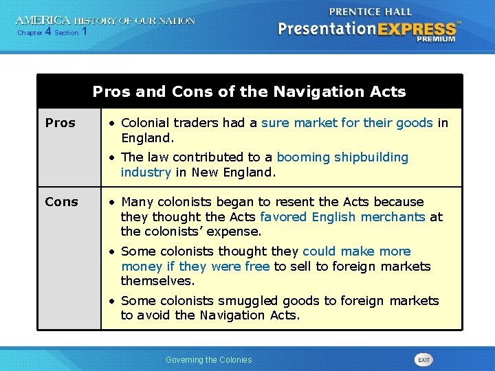 Chapter 4 Section 1 Pros and Cons of the Navigation Acts Pros • Colonial