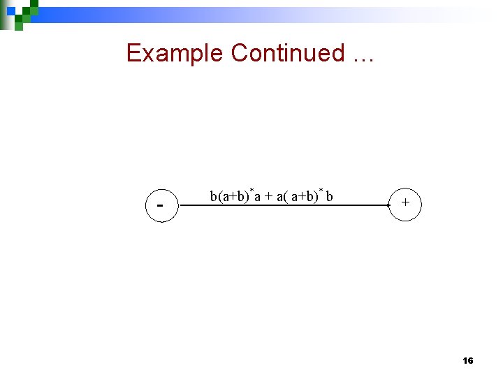 Example Continued … - b(a+b)*a + a( a+b)* b + 16 