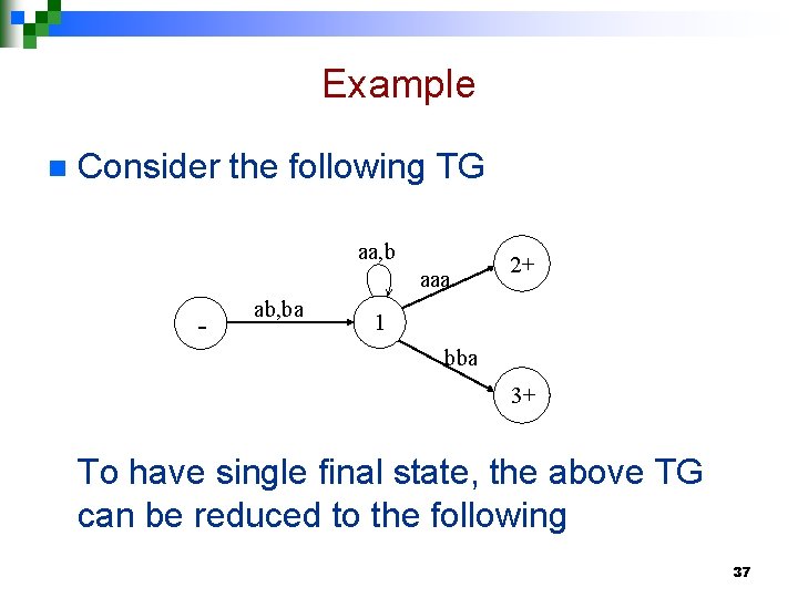 Example n Consider the following TG aa, b aaa - ab, ba 2+ 1