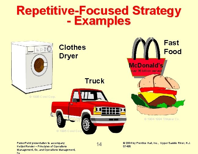 Repetitive-Focused Strategy - Examples Fast Food Clothes Dryer Mc. Donald’s over 95 billion served