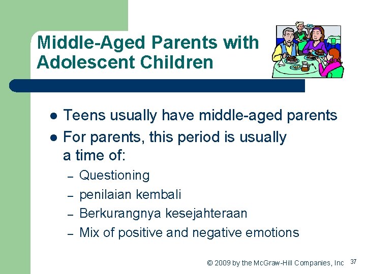 Middle-Aged Parents with Adolescent Children l l Teens usually have middle-aged parents For parents,