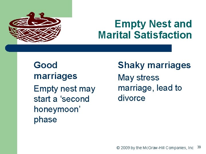 Empty Nest and Marital Satisfaction Good marriages Empty nest may start a ‘second honeymoon’