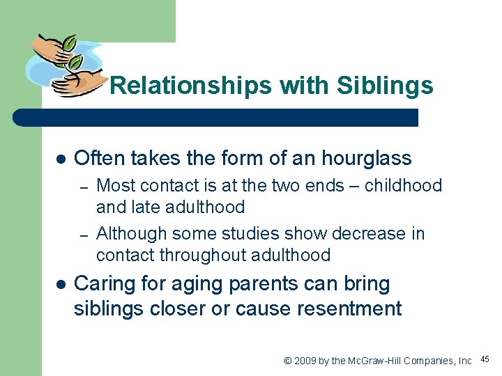 Relationships with Siblings l Often takes the form of an hourglass – – l