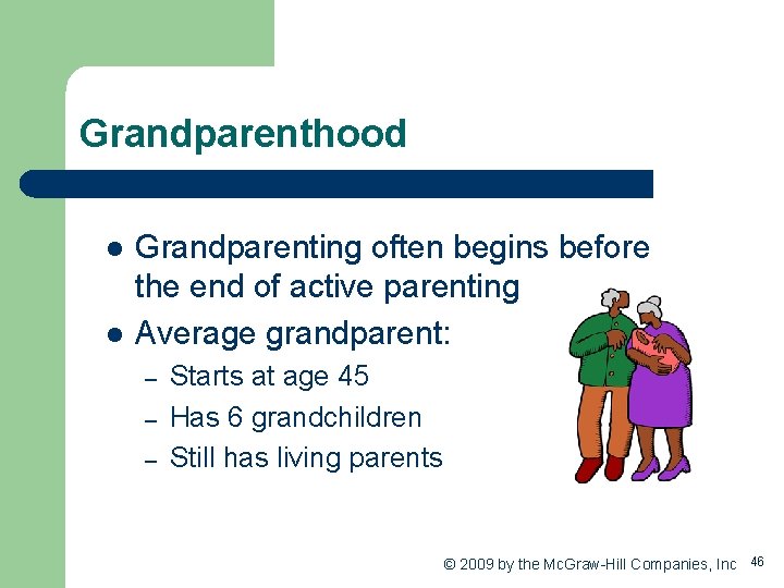 Grandparenthood l l Grandparenting often begins before the end of active parenting Average grandparent: