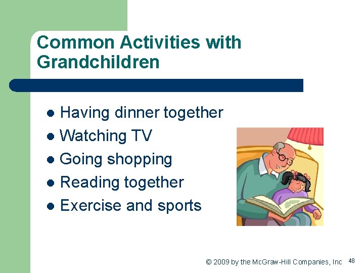 Common Activities with Grandchildren Having dinner together l Watching TV l Going shopping l