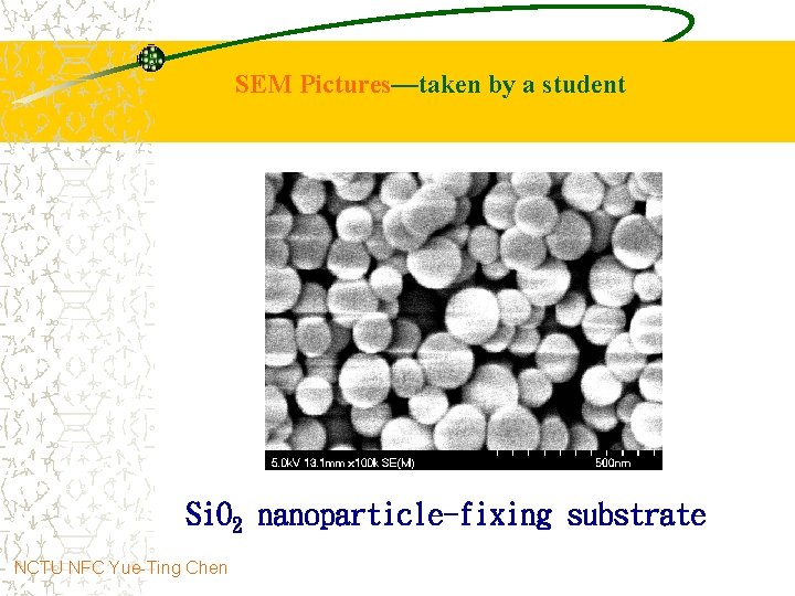 SEM Pictures—taken by a student Si. O 2 nanoparticle-fixing substrate NCTU NFC Yue-Ting Chen