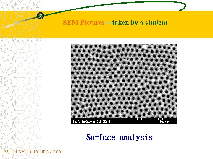 SEM Pictures—taken by a student Surface analysis NCTU NFC Yue-Ting Chen 