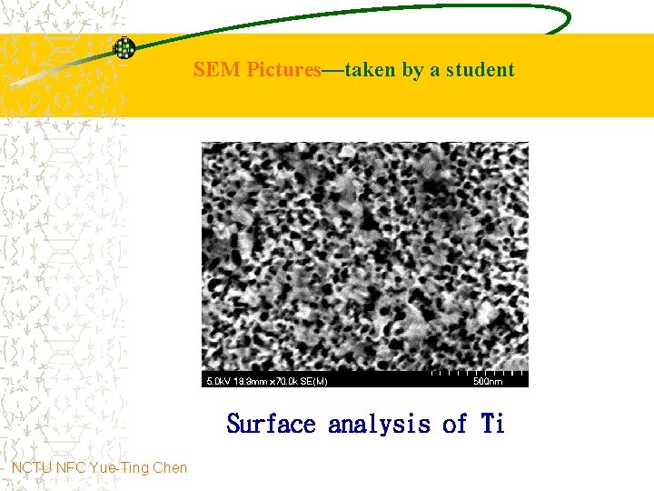 SEM Pictures—taken by a student Surface analysis of Ti NCTU NFC Yue-Ting Chen 