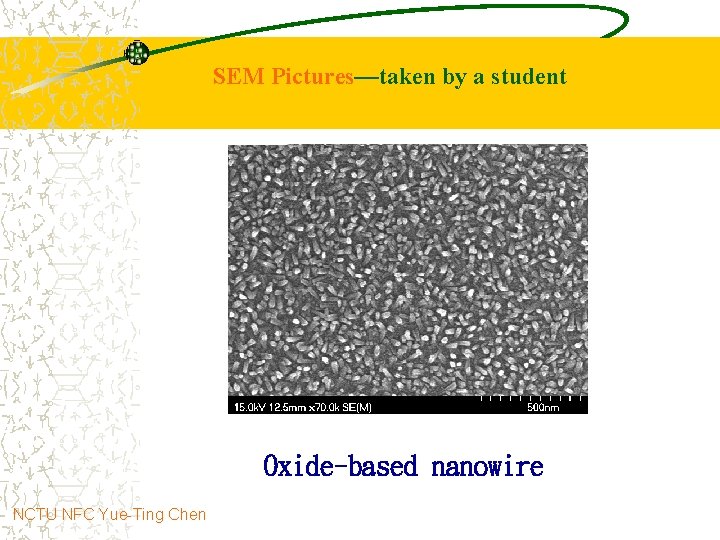 SEM Pictures—taken by a student Oxide-based nanowire NCTU NFC Yue-Ting Chen 