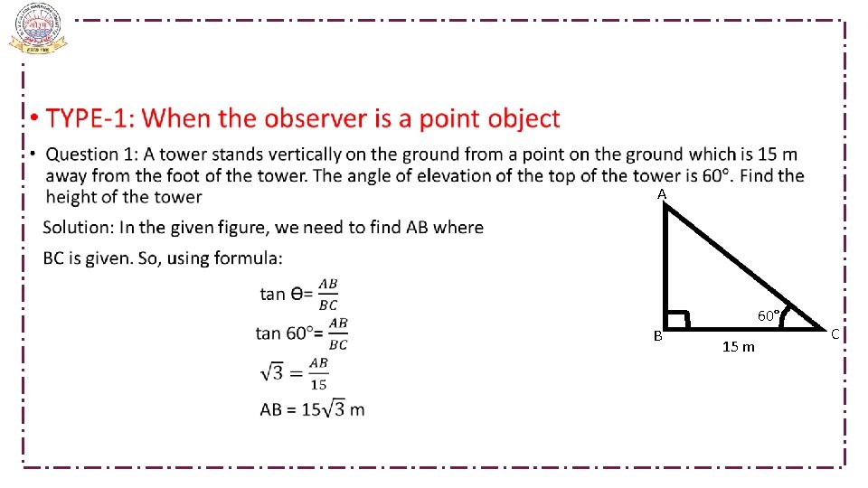  • A 60° B 15 m C 