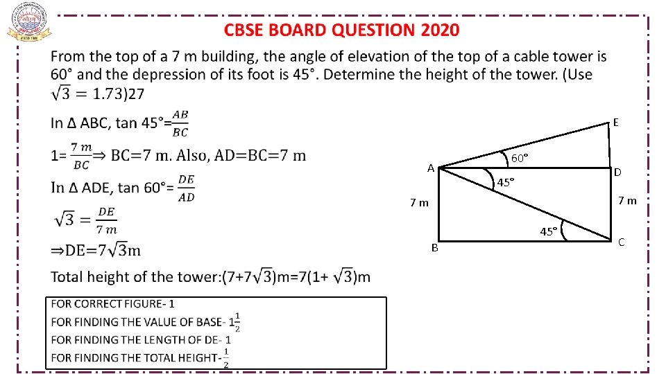  • E A 60° D 45° 7 m 45° B C 