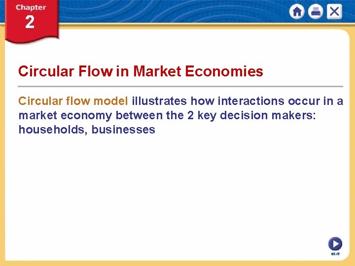 Circular Flow in Market Economies Circular flow model illustrates how interactions occur in a