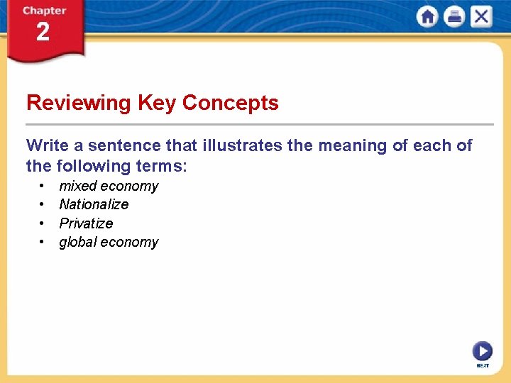 Reviewing Key Concepts Write a sentence that illustrates the meaning of each of the