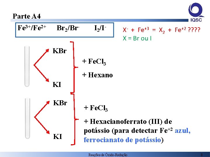 Parte A 4 Fe 3+/Fe 2+ Br 2/Br- I 2/I- X- + Fe+3 =