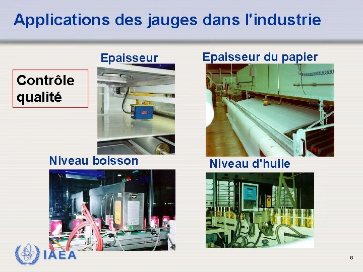 Applications des jauges dans l'industrie Epaisseur du papier Contrôle qualité Niveau boisson IAEA Niveau