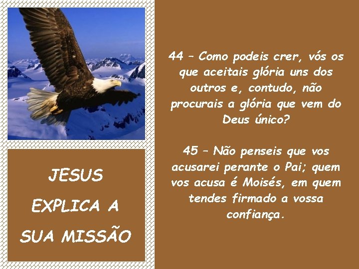 44 – Como podeis crer, vós os que aceitais glória uns dos outros e,