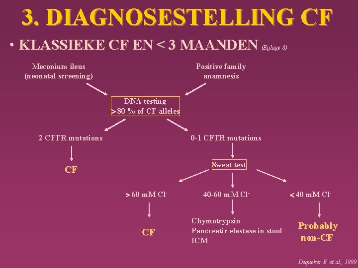 3. DIAGNOSESTELLING CF • KLASSIEKE CF EN < 3 MAANDEN Meconium ileus (neonatal screening)