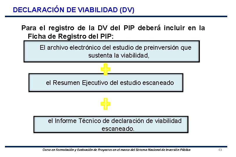 DECLARACIÓN DE VIABILIDAD (DV) Para el registro de la DV del PIP deberá incluir